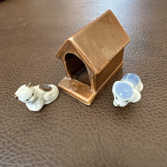 Other - Vintage 1950s Porcelain Small Dog House Figurine 1 3/4" Tall w tiny Cat Japan